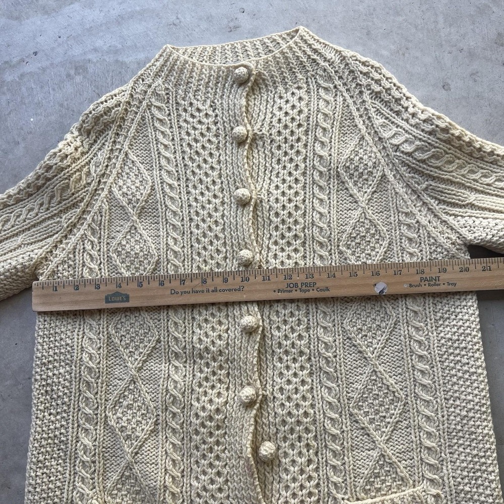 Vintage Heron Garment Aran Irish Cardigan Sweater Wool Fisherman Cable Knit M/L - Picture 3 of 7